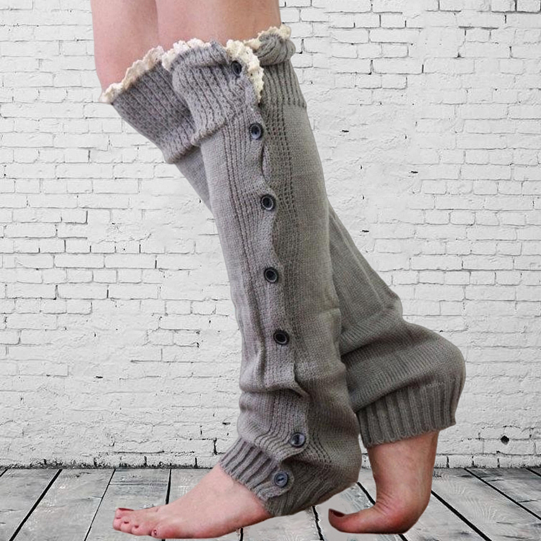 Knit Leg Warmers with Buttons Womens Slouchy Winter Legwear Long Boot Socks